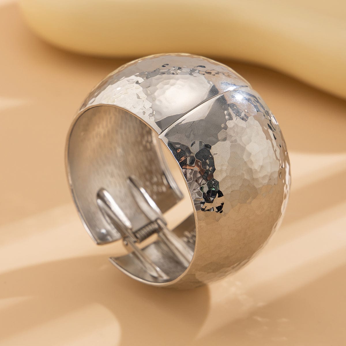 Chunky Gold Silver Tone Hammered Wide Cuff Bangle Bracelet - ArtGalleryZen