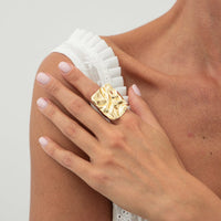 Thumbnail for Chunky Gold Silver Tone Pleated Square Ring - ArtGalleryZen