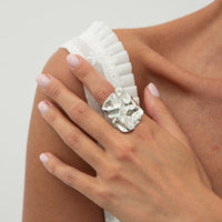 Thumbnail for Chunky Gold Silver Tone Pleated Square Ring - ArtGalleryZen