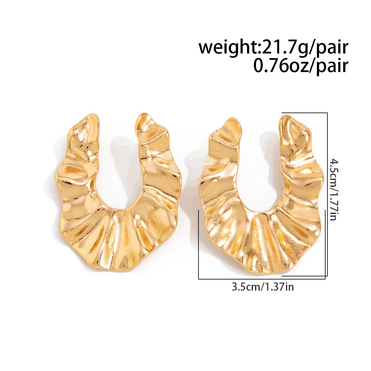 Chunky Gold Silver Tone Pleated U Shaped Stud Earrings - ArtGalleryZen