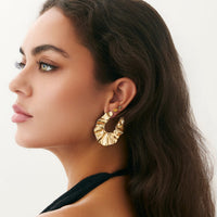 Thumbnail for Chunky Gold Silver Tone Pleated U Shaped Stud Earrings - ArtGalleryZen