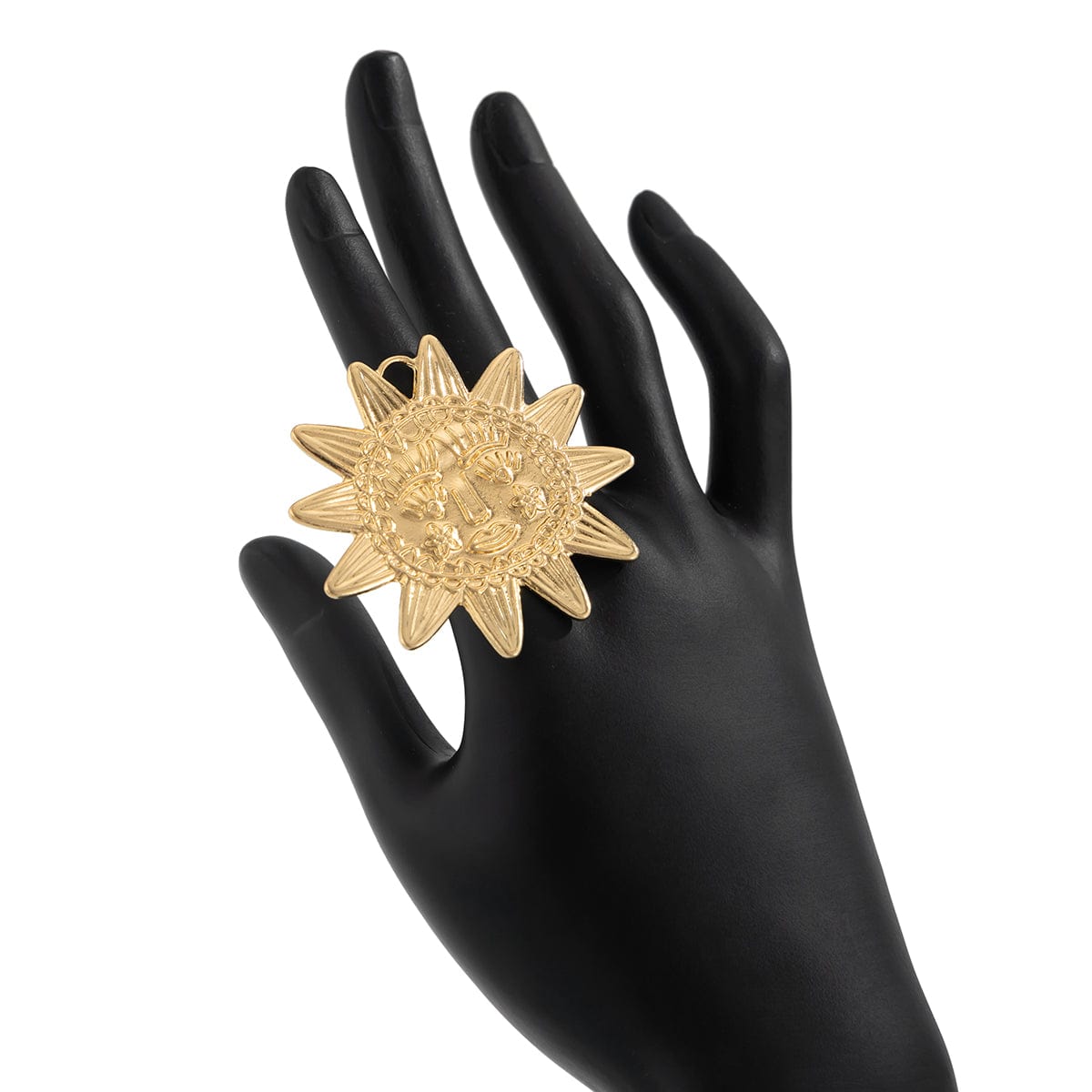 Chunky Relief Smile Sun Open Ring - ArtGalleryZen