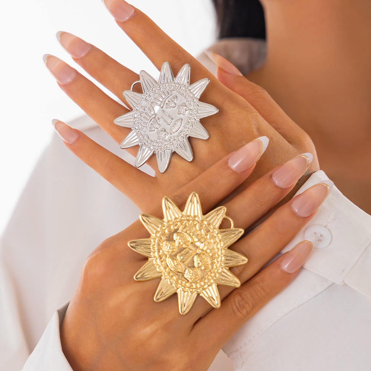Chunky Relief Smile Sun Open Ring - ArtGalleryZen
