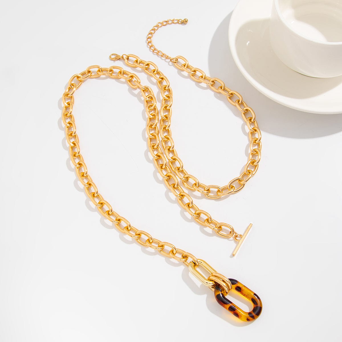 Classic 2pcs Chunky Leopard Hoop Pendant Curb Chain Necklace Set - ArtGalleryZen