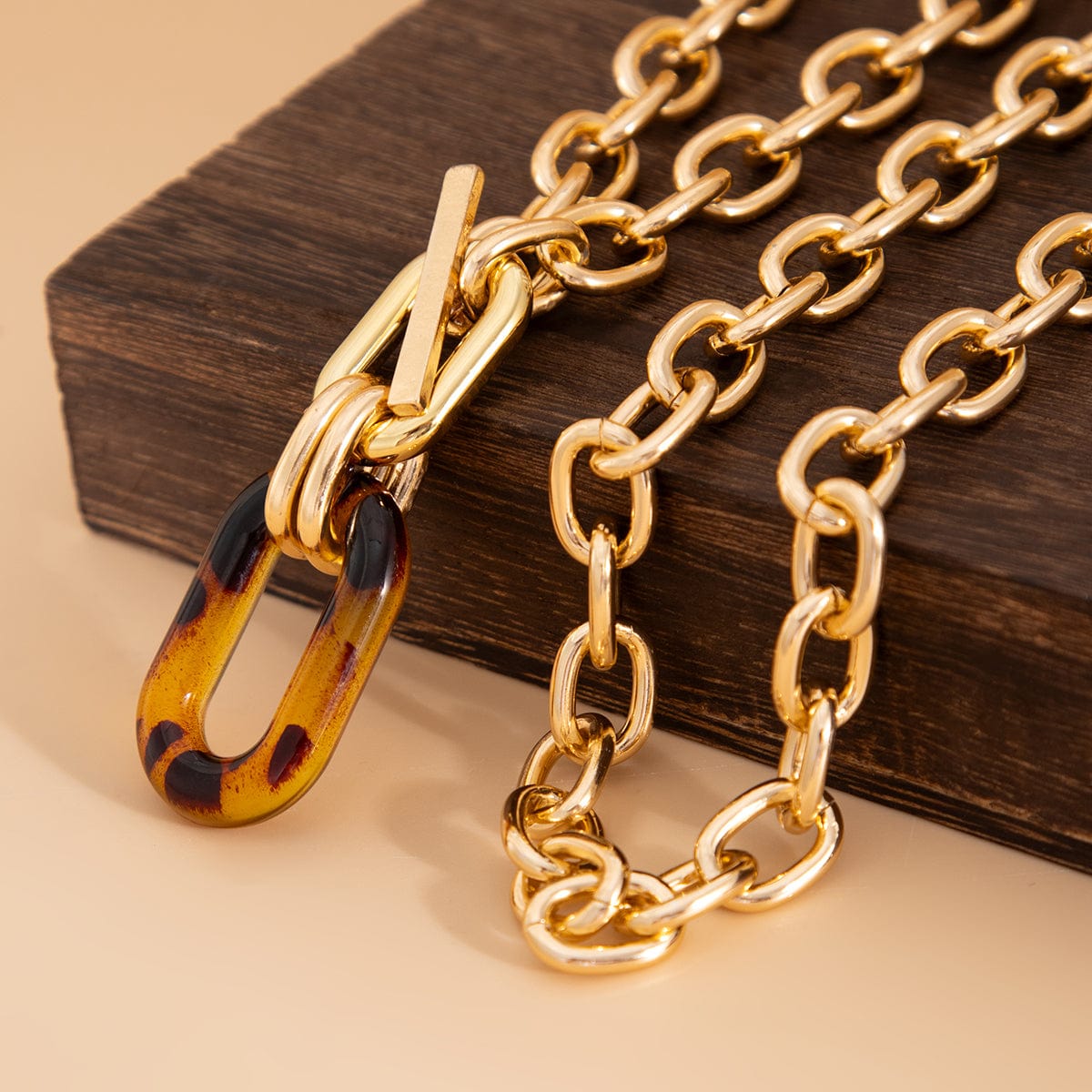Classic 2pcs Chunky Leopard Hoop Pendant Curb Chain Necklace Set - ArtGalleryZen