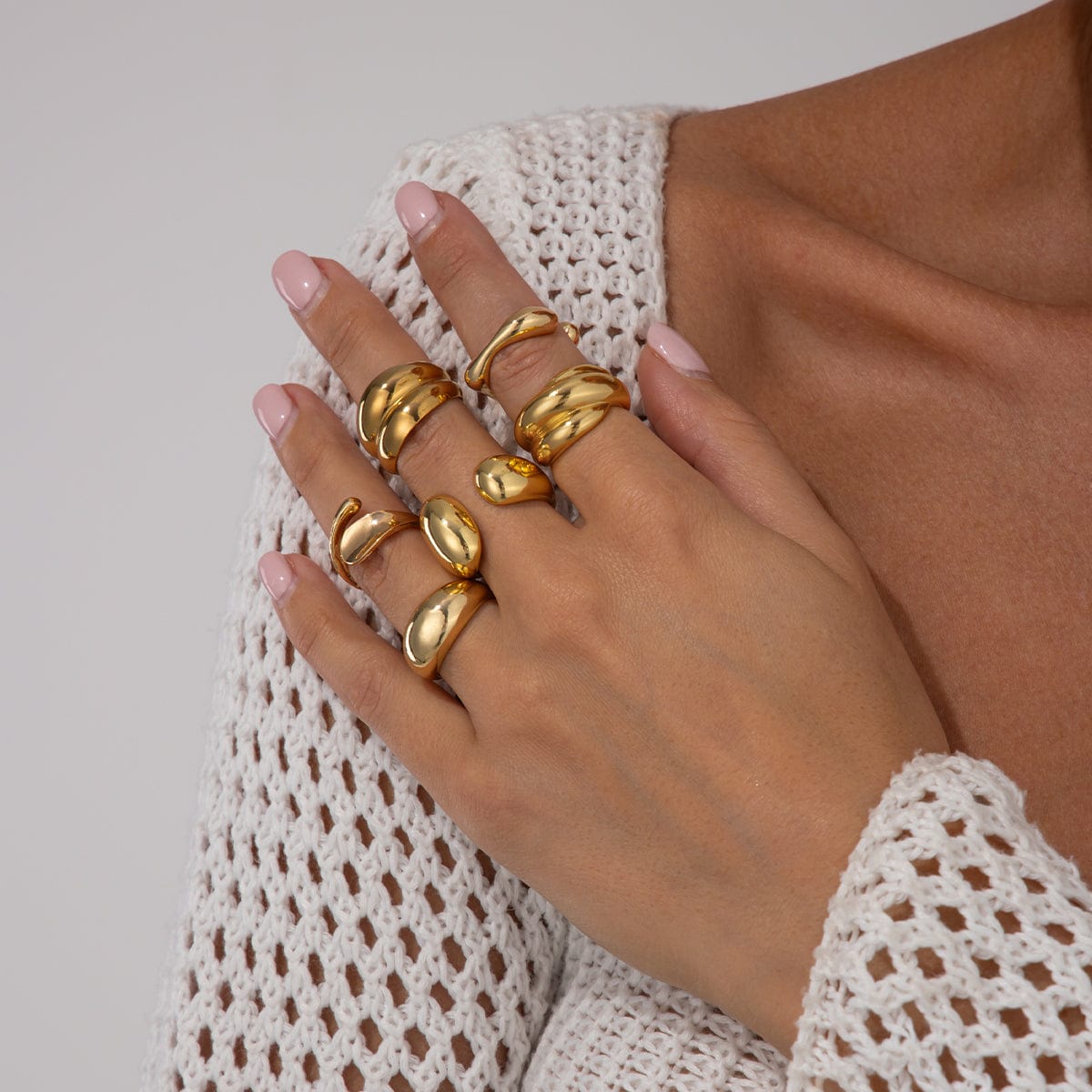 Classic 6pcs Chunky Irregular Curved Ring Set - ArtGalleryZen