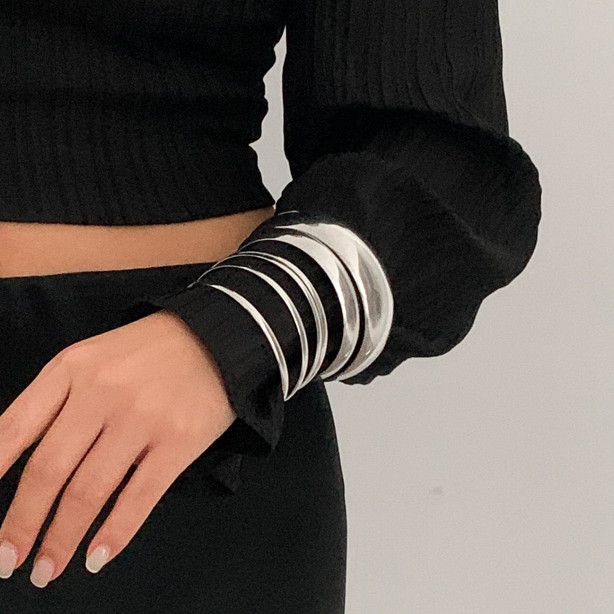 Classic 6pcs Glossy Wide Cuff Bangle Bracelet Set - ArtGalleryZen