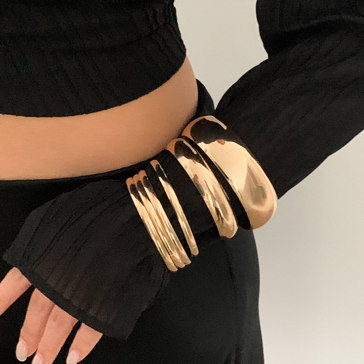 Classic 6pcs Glossy Wide Cuff Bangle Bracelet Set - ArtGalleryZen