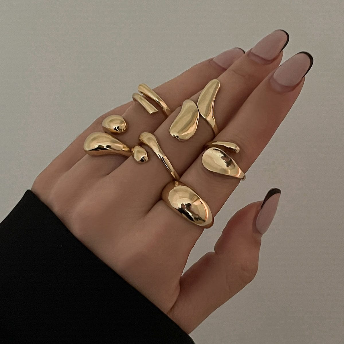 Classic 6pcs Gold Silver Plated Irregular Waterdrop Ring Set - ArtGalleryZen