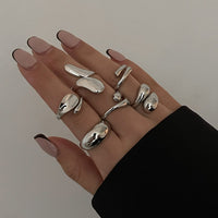 Thumbnail for Classic 6pcs Gold Silver Plated Irregular Waterdrop Ring Set - ArtGalleryZen