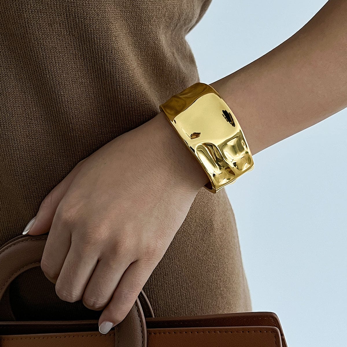 Classic Chunky Glossy Textured Wide Cuff Bangle Bracelet - ArtGalleryZen
