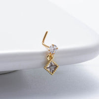 Thumbnail for Classic CZ Inlaid Waterdrop Square Dangle Stainless Steel Nose Piercing Nose Stud - ArtGalleryZen