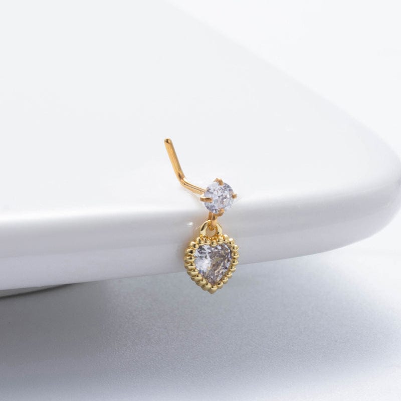 Classic CZ Inlaid Waterdrop Square Dangle Stainless Steel Nose Piercing Nose Stud - ArtGalleryZen