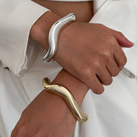 Thumbnail for Classic Gold Silver Plated Glossy Wave Bangle Bracelet - ArtGalleryZen