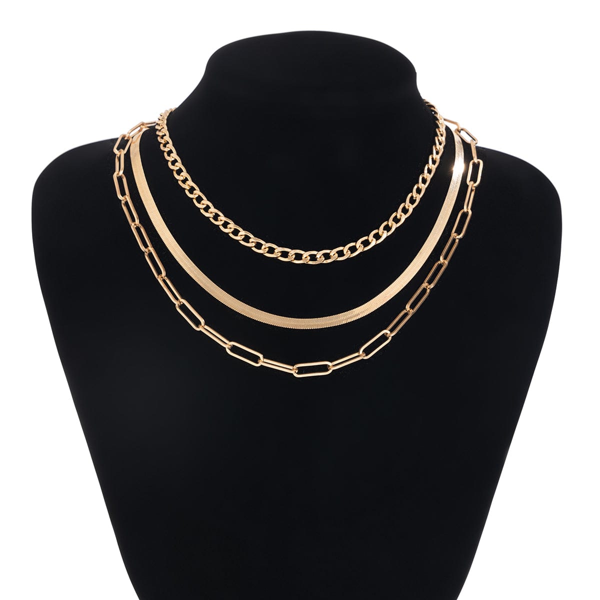 Classic Layered Curb Herringbone Chain Necklace Set - ArtGalleryZen