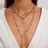 Thumbnail for Colorful Crystal Long Chain Turquoise Sun Pendant Necklace Set - ArtGalleryZen