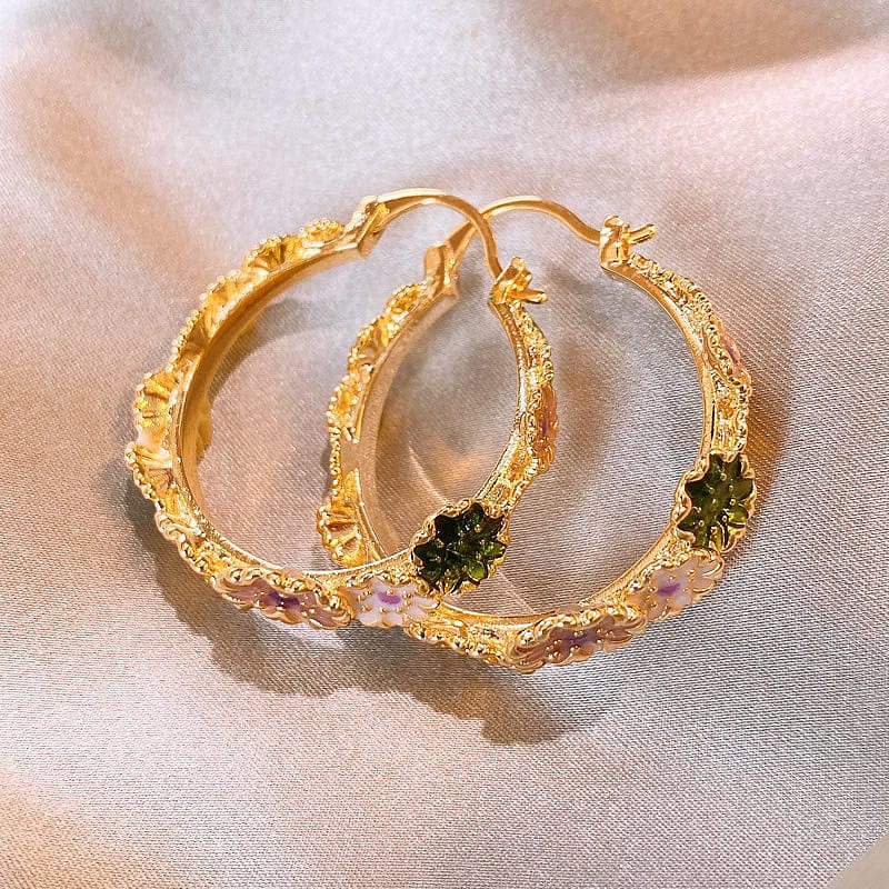 Colorful Enamel Flower Hoop Earrings - ArtGalleryZen
