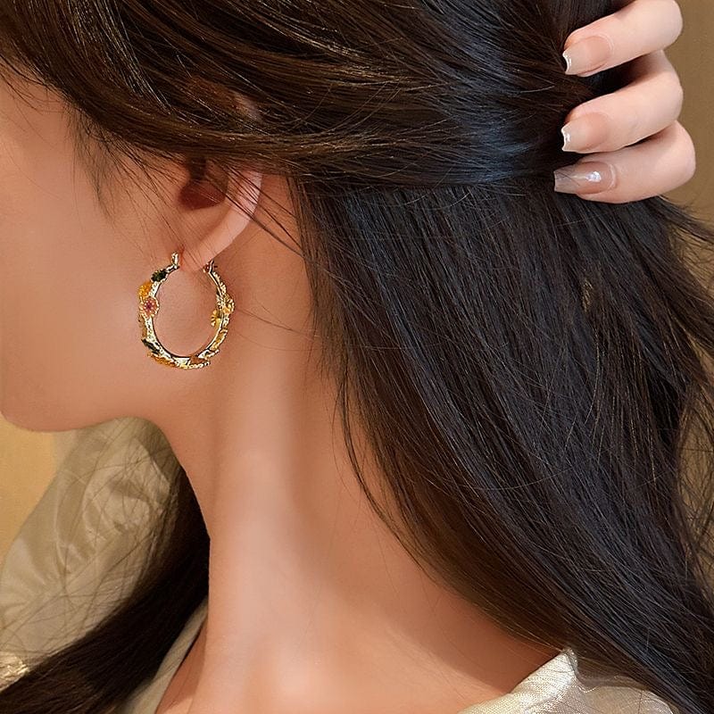 Colorful Enamel Flower Hoop Earrings - ArtGalleryZen