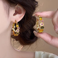 Thumbnail for Colorful Enamel Flower Hoop Earrings - ArtGalleryZen