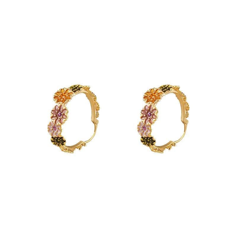 Colorful Enamel Flower Hoop Earrings - ArtGalleryZen