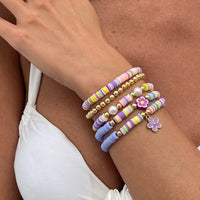 Thumbnail for Colorful Layered Enamel Flower Polymer Clay Pearl Beaded Bracelet Set - ArtGalleryZen