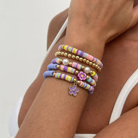 Thumbnail for Colorful Layered Enamel Flower Polymer Clay Pearl Beaded Bracelet Set - ArtGalleryZen