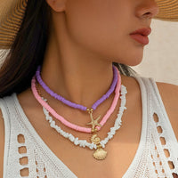 Thumbnail for Colorful Layered Shell Starfish Pendant Turquoise Stone Polymer Clay Chain Necklace Set - ArtGalleryZen