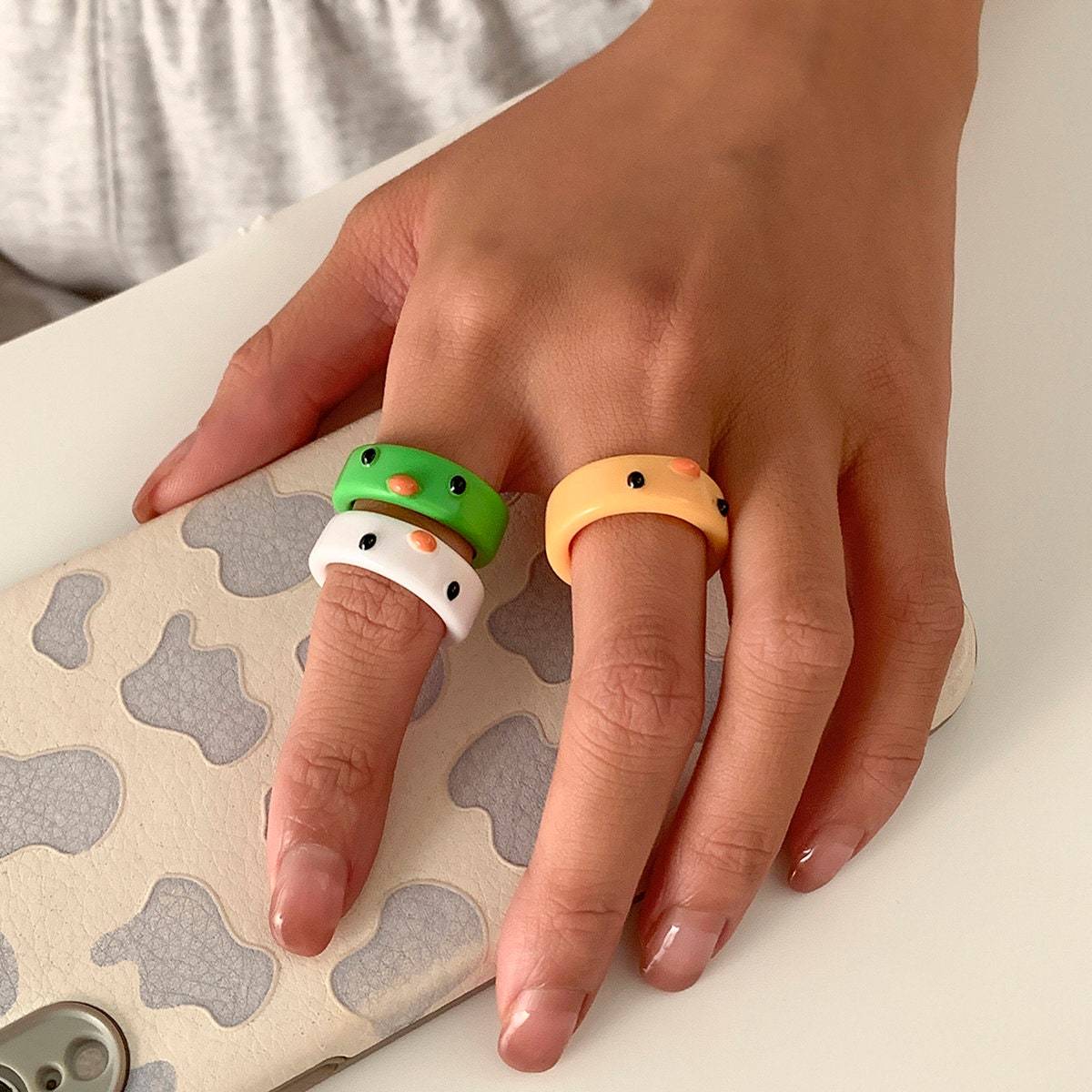 Colorful Resin Duck Pattern Ring - ArtGalleryZen