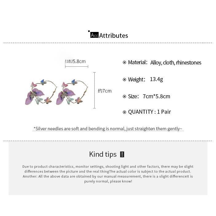 Colorful Rhinestone Inlaid Embroidery Butterfly Heart Hoop Earrings - ArtGalleryZen