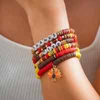 Thumbnail for Colorful Thanksgiving Theme Turkey Charm Polymer Clay Letter Beaded Bracelet Set - ArtGalleryZen