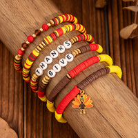 Thumbnail for Colorful Thanksgiving Theme Turkey Charm Polymer Clay Letter Beaded Bracelet Set - ArtGalleryZen