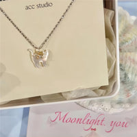 Thumbnail for Crystal Bowknot Cat Pendant Necklace - ArtGalleryZen