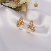 Thumbnail for Crystal Butterfly Pearl Earrings - ArtGalleryZen