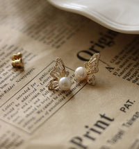 Thumbnail for Crystal Butterfly Pearl Earrings - ArtGalleryZen
