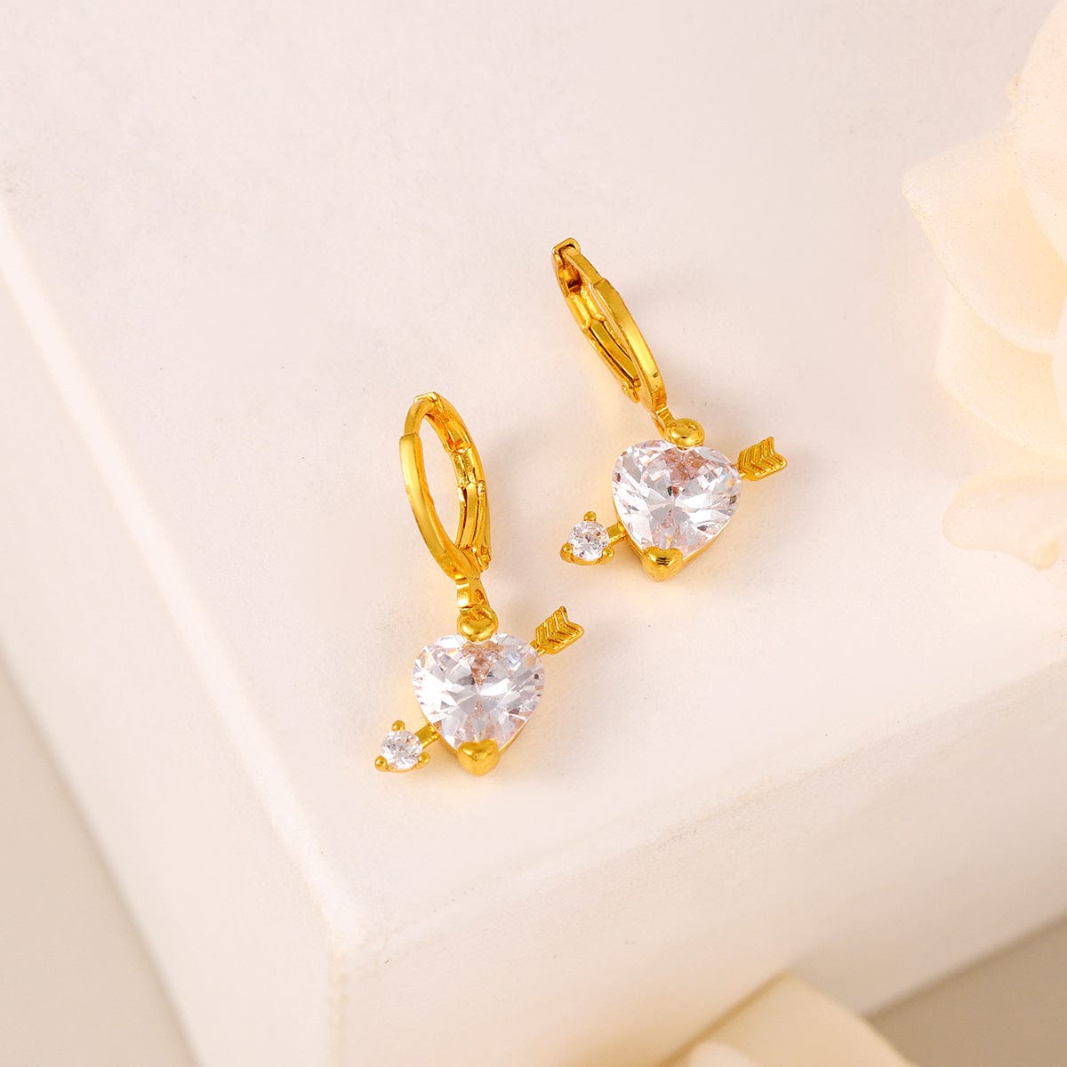 Crystal Cupid Arrow Heart Huggie Hoop Dangle Earrings - ArtGalleryZen
