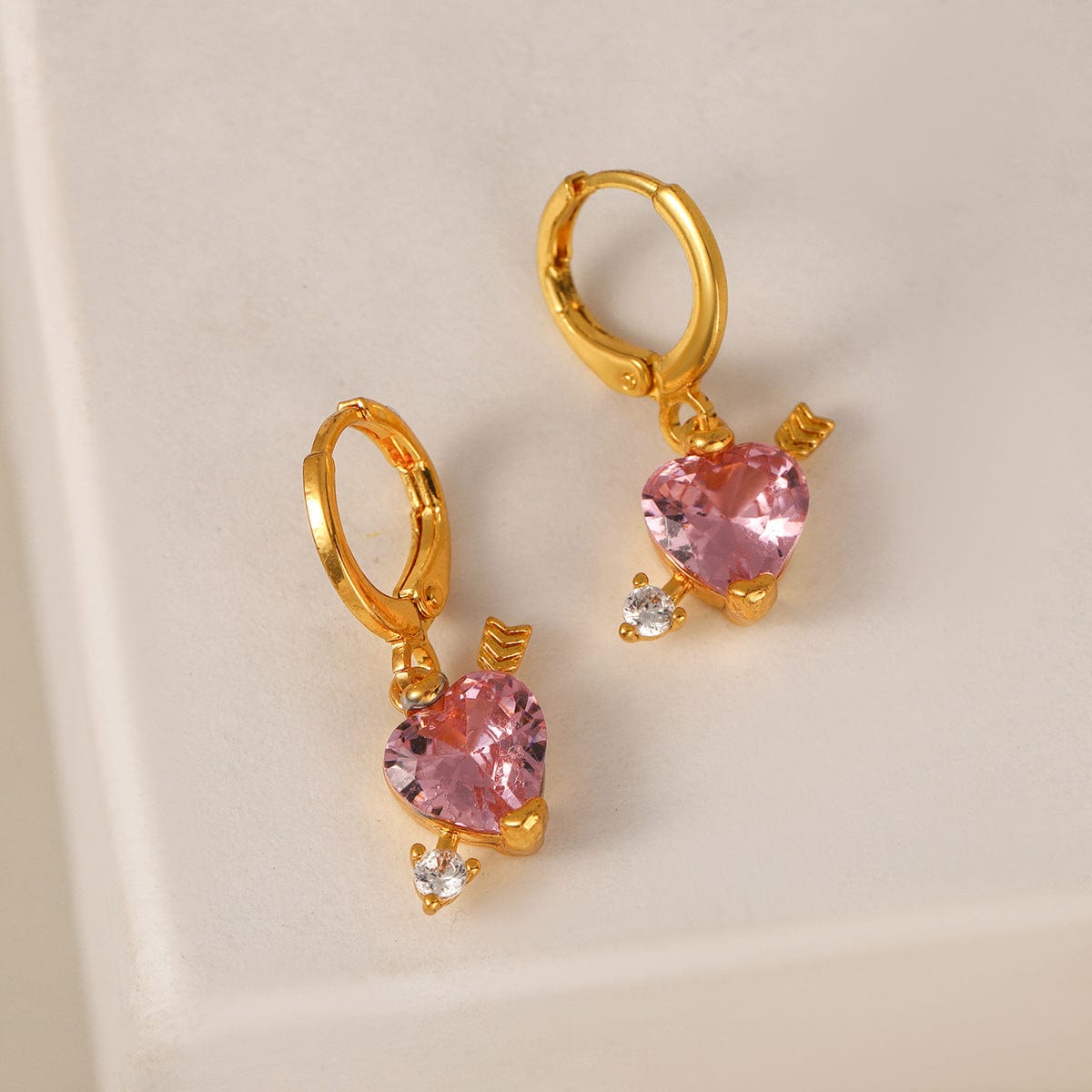 Crystal Cupid Arrow Heart Huggie Hoop Dangle Earrings - ArtGalleryZen