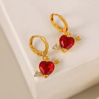 Thumbnail for Crystal Cupid Arrow Heart Huggie Hoop Dangle Earrings - ArtGalleryZen