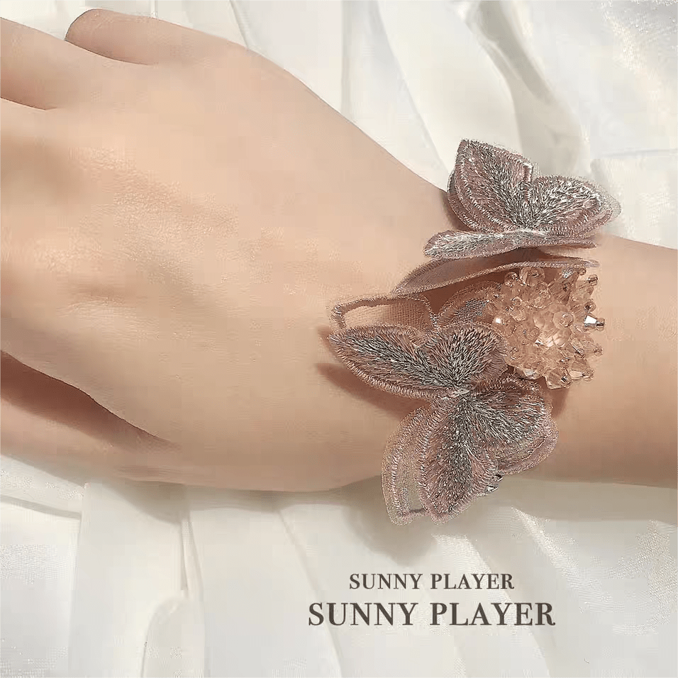 Crystal Floral Embroidery Butterfly Bracelet - ArtGalleryZen