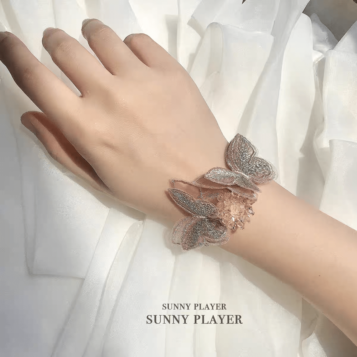 Crystal Floral Embroidery Butterfly Bracelet - ArtGalleryZen