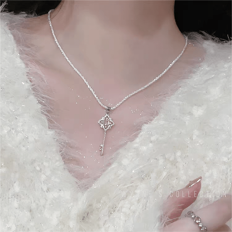 Crystal Floral Key Pendant Necklace - ArtGalleryZen