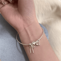 Thumbnail for Crystal Heart Star Ribbon Bangle Bracelet - ArtGalleryZen