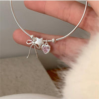 Thumbnail for Crystal Heart Star Ribbon Bangle Bracelet - ArtGalleryZen