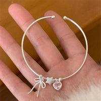 Thumbnail for Crystal Heart Star Ribbon Bangle Bracelet - ArtGalleryZen