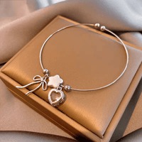 Thumbnail for Crystal Heart Star Ribbon Bangle Bracelet - ArtGalleryZen