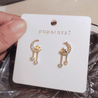 Thumbnail for Crystal Inlaid Moon Star Dangle Earrings - ArtGalleryZen