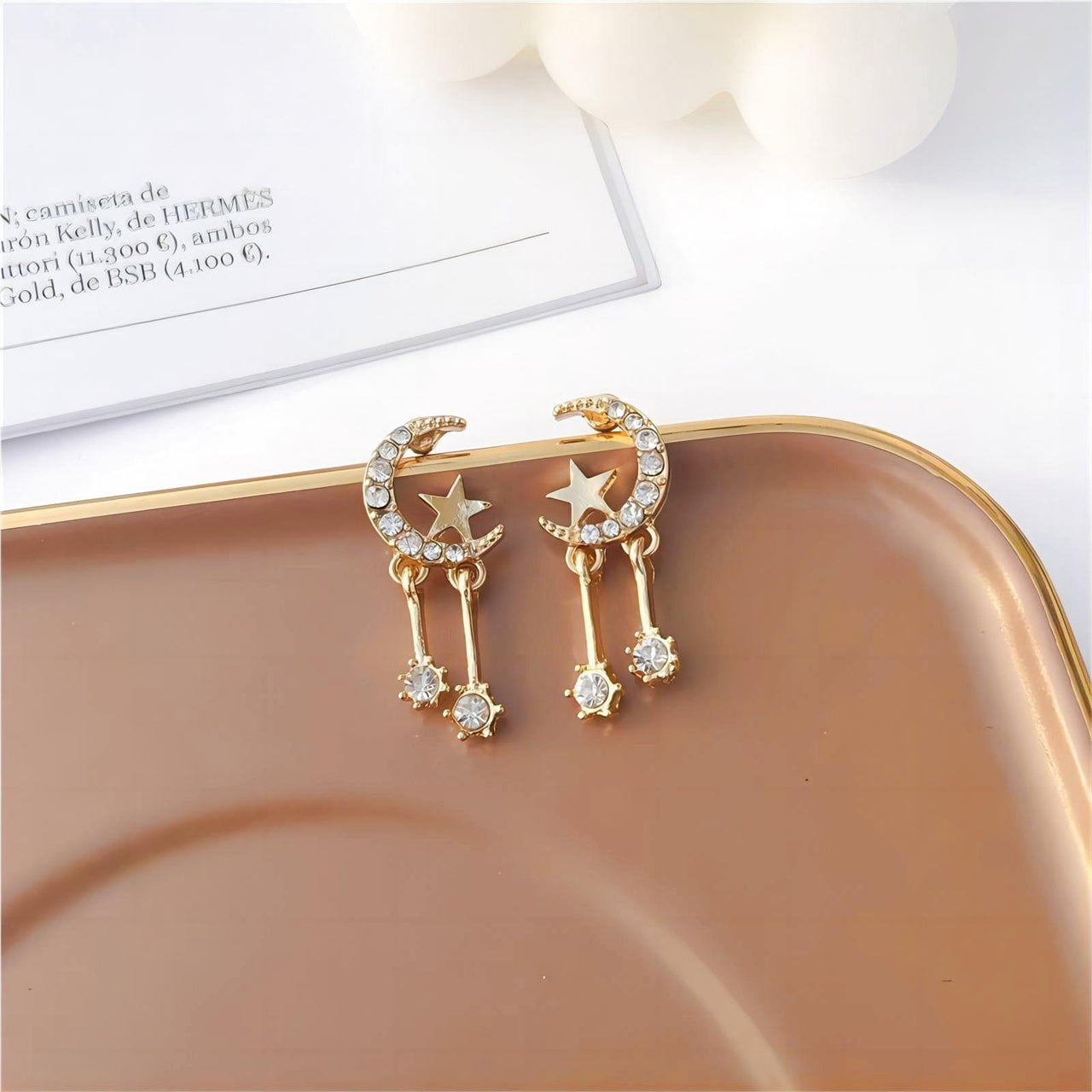 Crystal Inlaid Moon Star Dangle Earrings - ArtGalleryZen