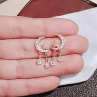 Thumbnail for Crystal Inlaid Moon Star Dangle Earrings - ArtGalleryZen