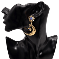 Thumbnail for Crystal Inlaid Sun Star Moon Phase Dangle Earrings - ArtGalleryZen