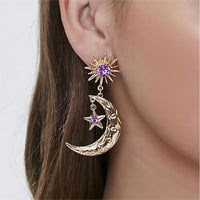 Thumbnail for Crystal Inlaid Sun Star Moon Phase Dangle Earrings - ArtGalleryZen