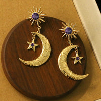 Thumbnail for Crystal Inlaid Sun Star Moon Phase Dangle Earrings - ArtGalleryZen